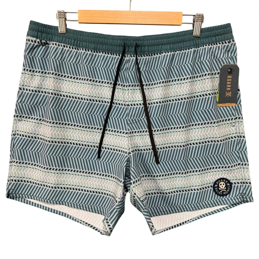 ROARK Mens XL Board Shorts Swim Trunks Hemp Blend Geometric Print‎ Drawstring